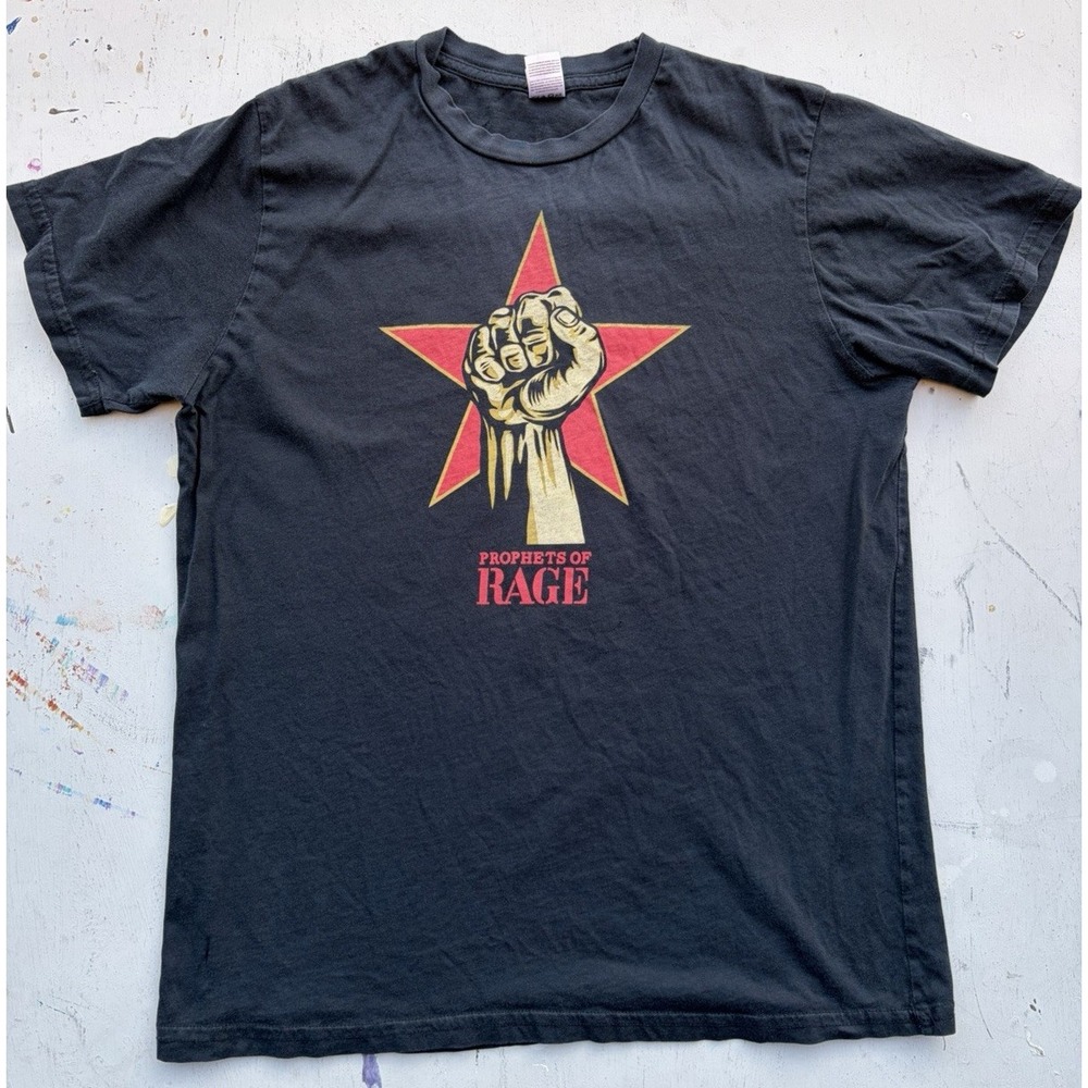 Men's Prophets of Rage T-Shirt Black Spell-Out L Dissent Morello Political 1A